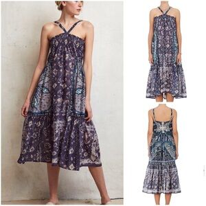 WARM Sunshine Halter Multicolor Purple Batik Abstract Print Cotton Dress Sz S